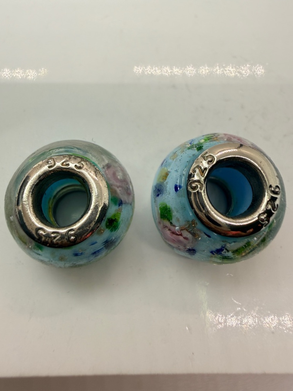 Sterling Silver Blue Murano Style Glass Charm European Bracelet Bead